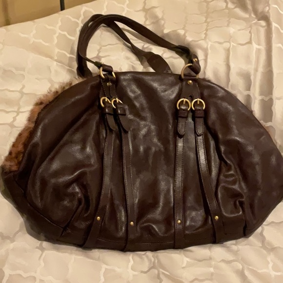 Genuine Leather & Fur Large Handbag Leopard print real fur One-of-a-Kind Satchel - Picture 2 of 16